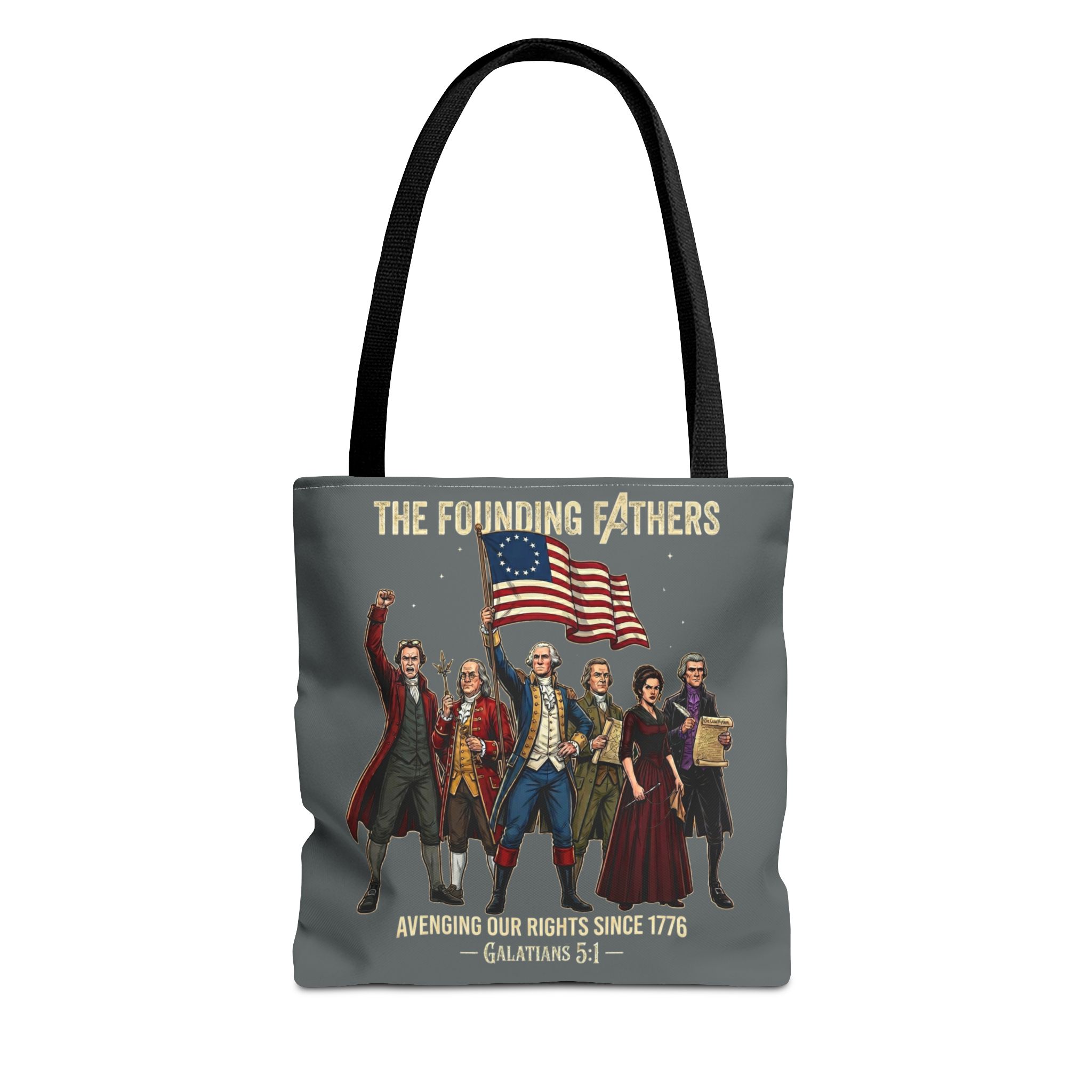 The Founding Fathers Tote Bag — Avengers × America 250 × Galatians 5:1 1 The Founding Fathers Tote Bag — Avengers × America 250 × Galatians 5:1